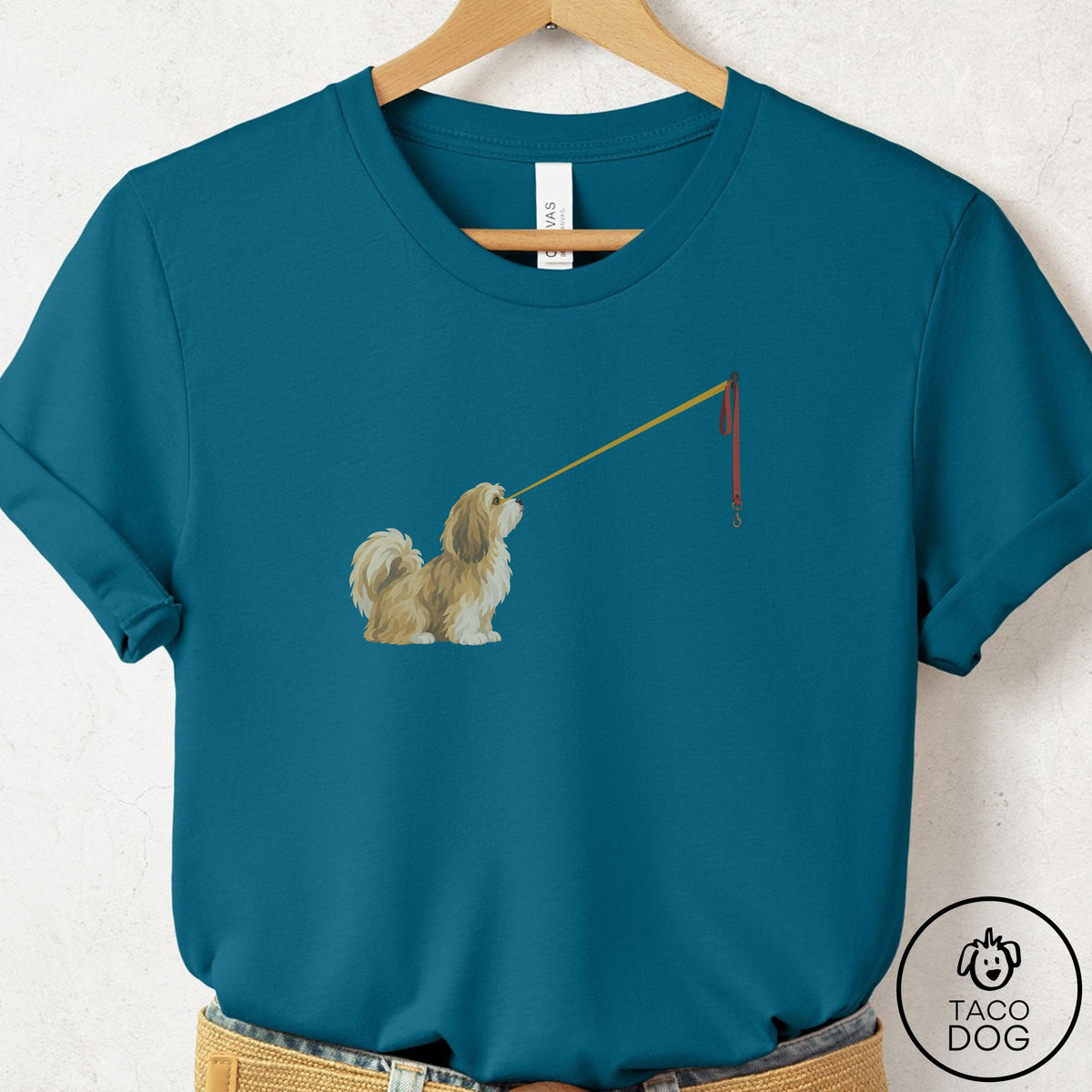 Havanese Willpower Leash T-Shirt Deep Teal Taco-Dog