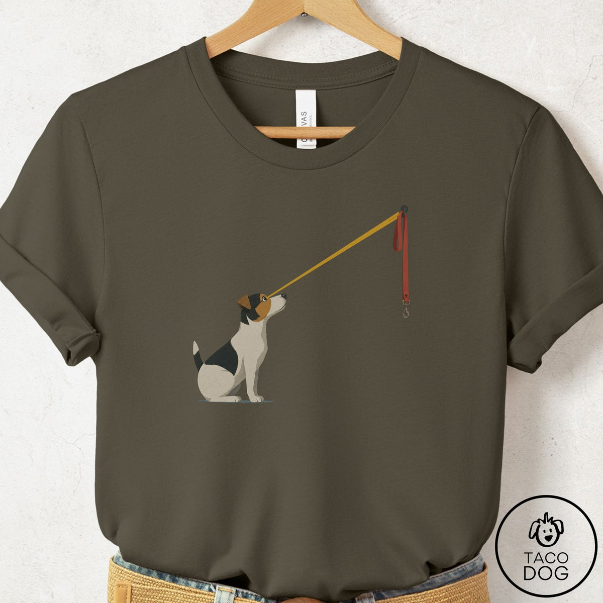 Jack Russell Willpower Leash T-Shirt Army Taco-Dog