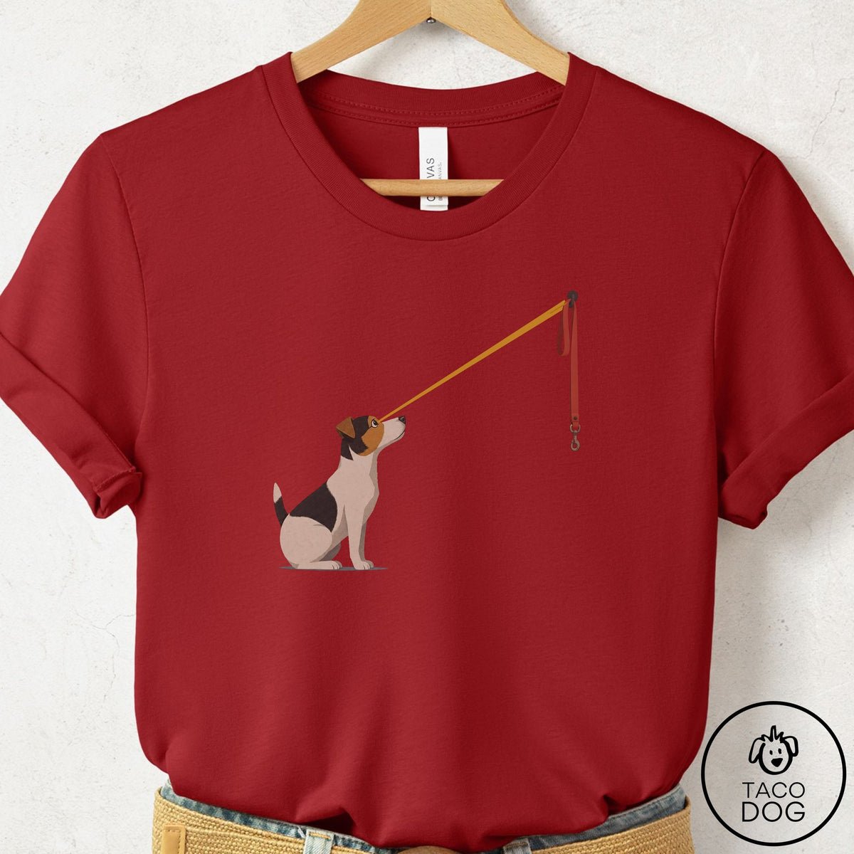 Jack Russell Willpower Leash T-Shirt Canvas Red Taco-Dog