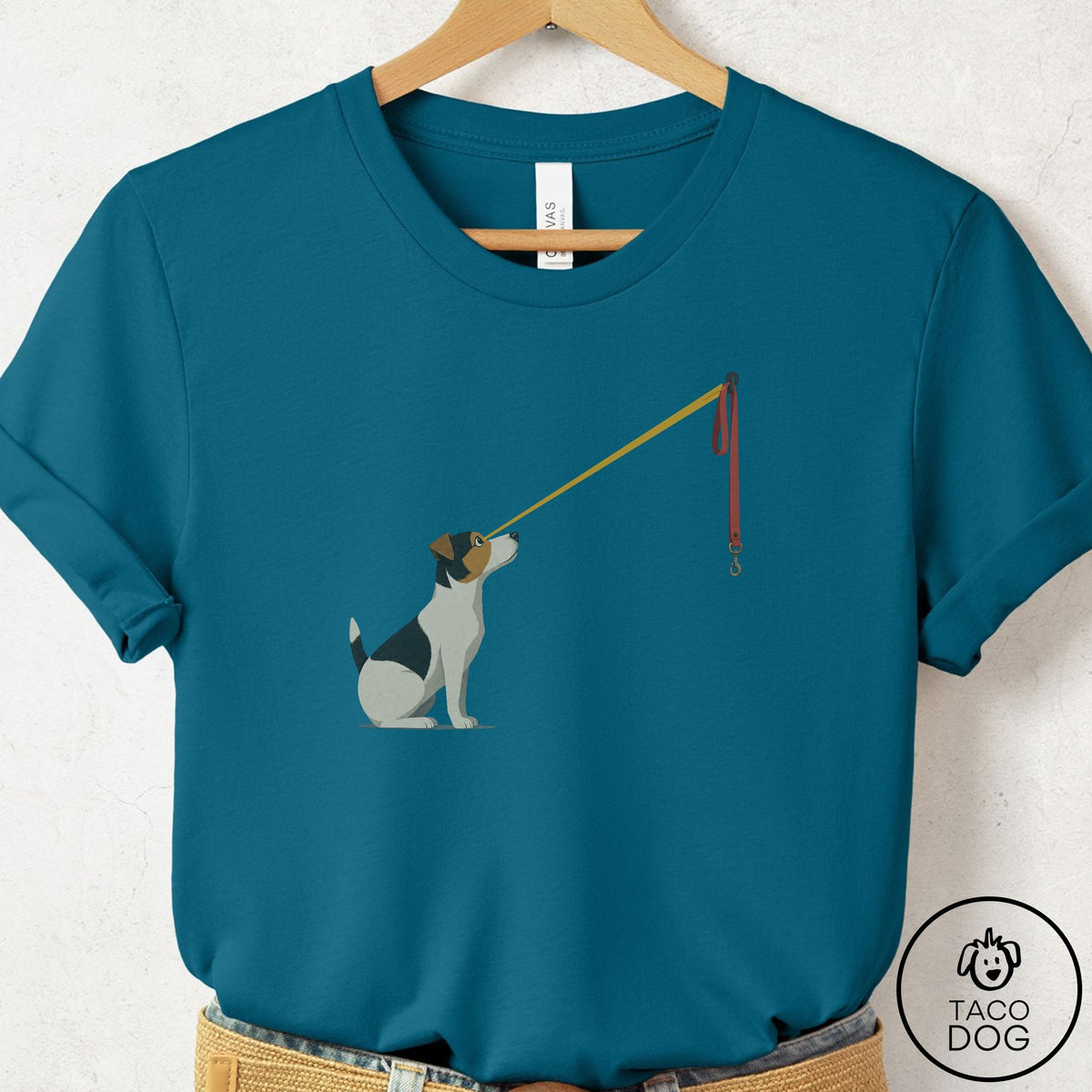Jack Russell Willpower Leash T-Shirt Deep Teal Taco-Dog