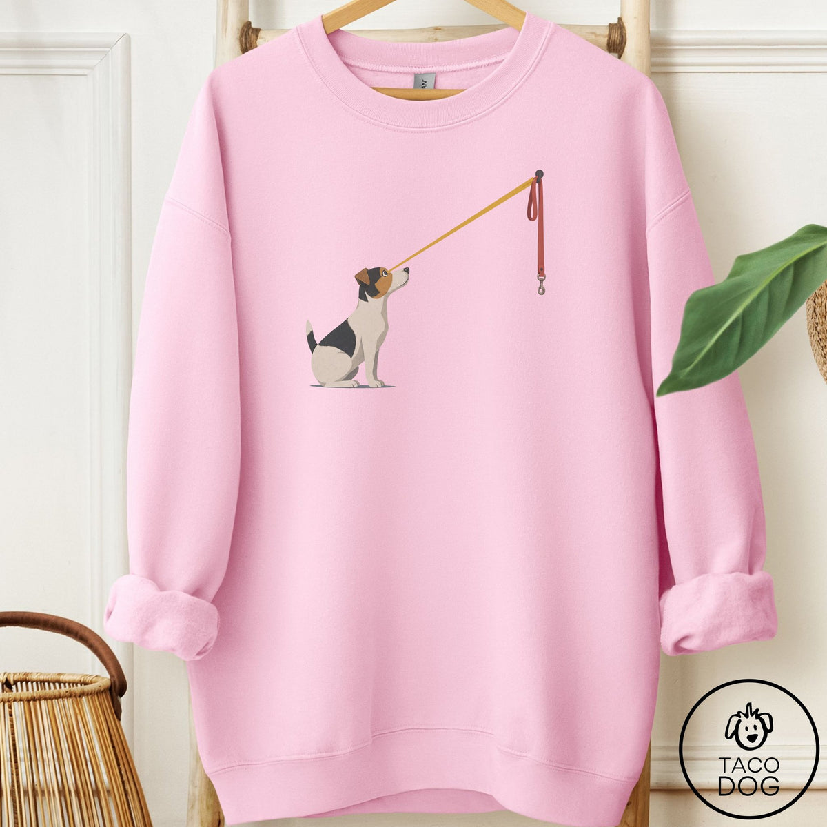 Jack Russell Willpower Leash Sweatshirt Light Pink Taco-Dog
