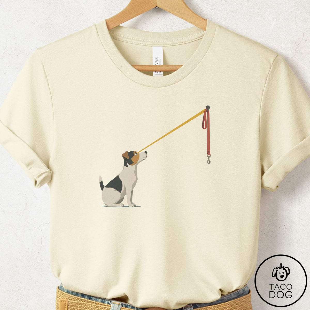 Jack Russell Willpower Leash T-Shirt Natural Taco-Dog