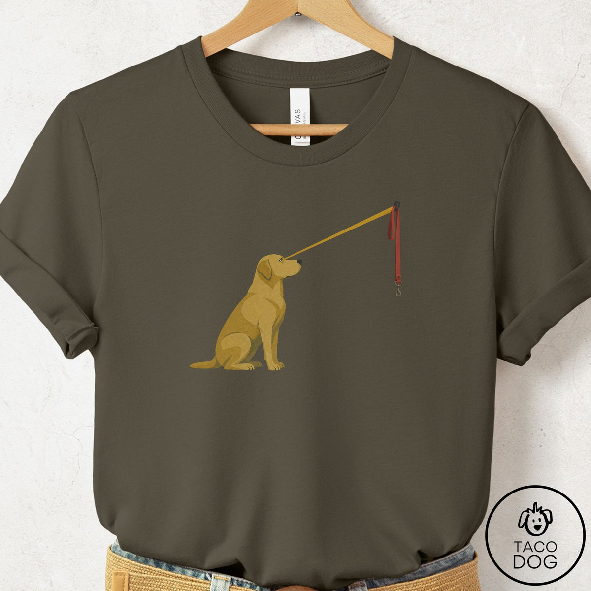 Labrador Retriever Willpower Leash T-Shirt Army Taco-Dog