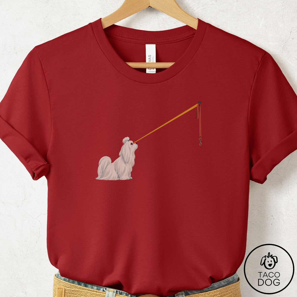 Maltese Willpower Leash T-Shirt Canvas Red Taco-Dog