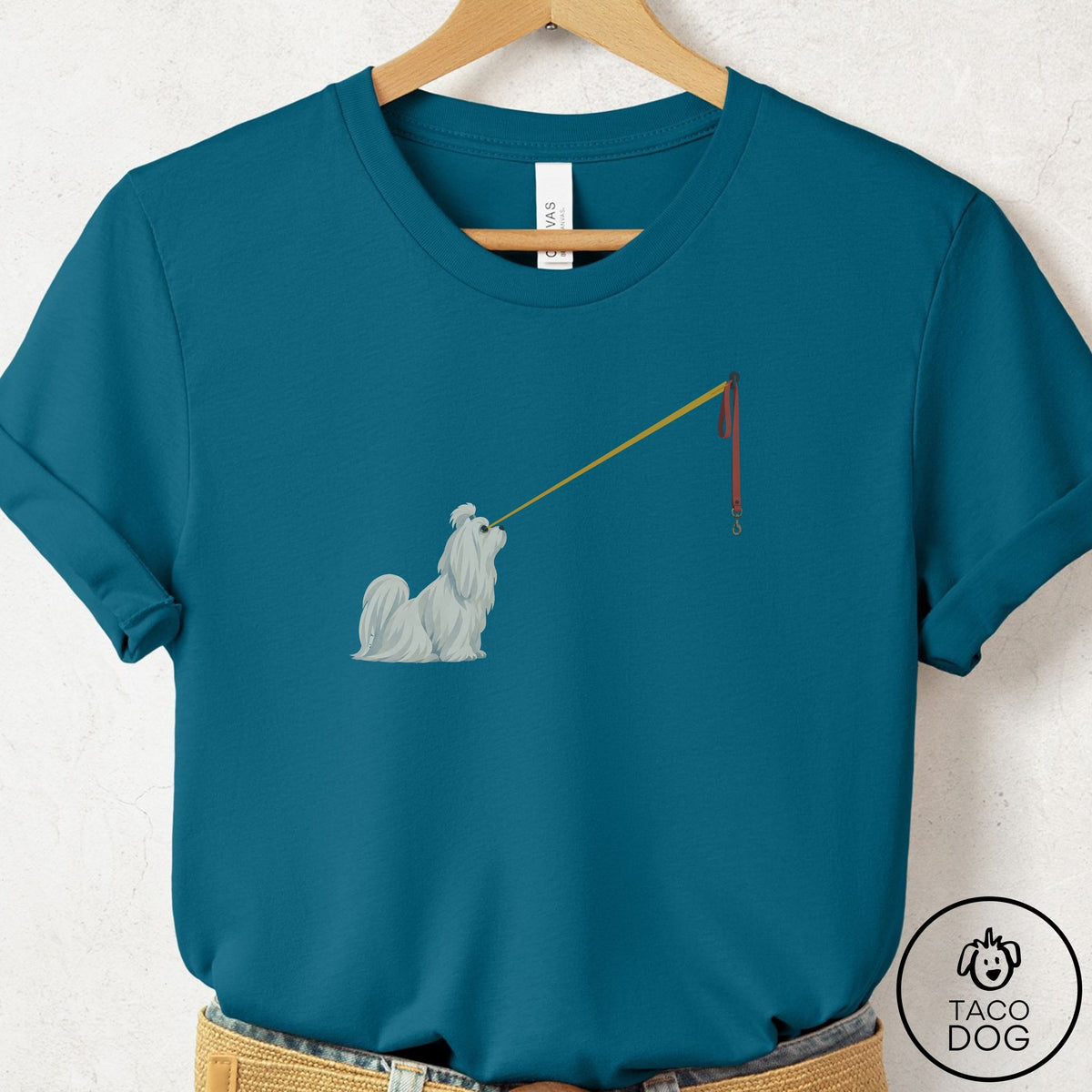 Maltese Willpower Leash T-Shirt Deep Teal Taco-Dog