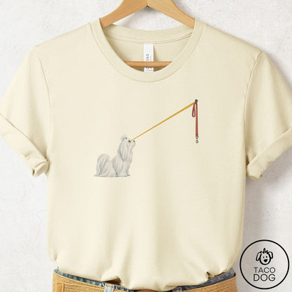 Maltese Willpower Leash T-Shirt Natural Taco-Dog