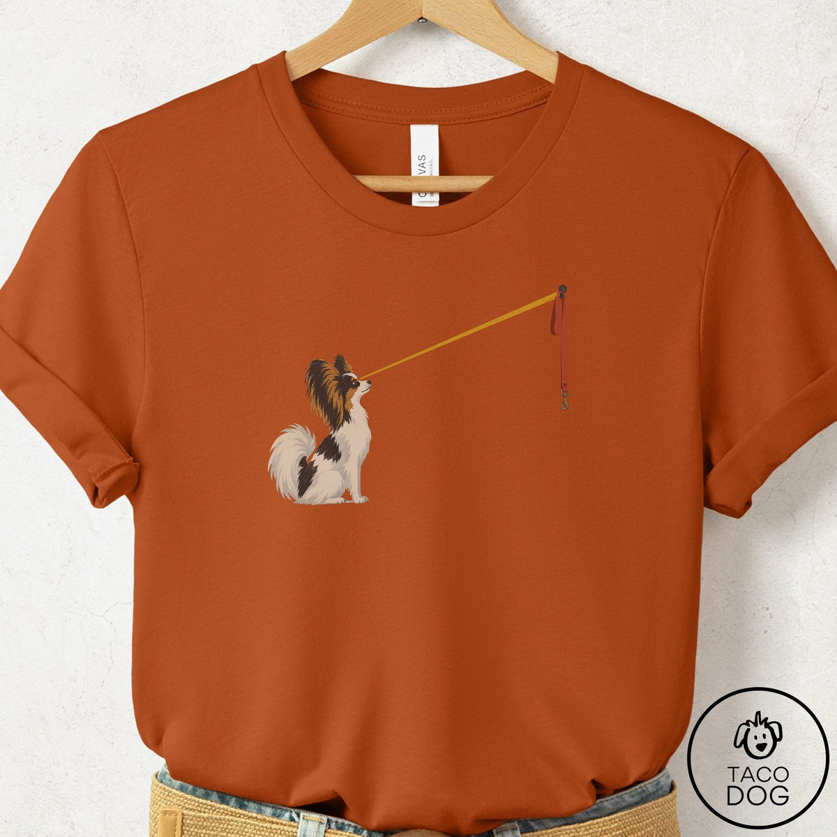 Papillon Willpower Leash T-Shirt Autumn Taco-Dog