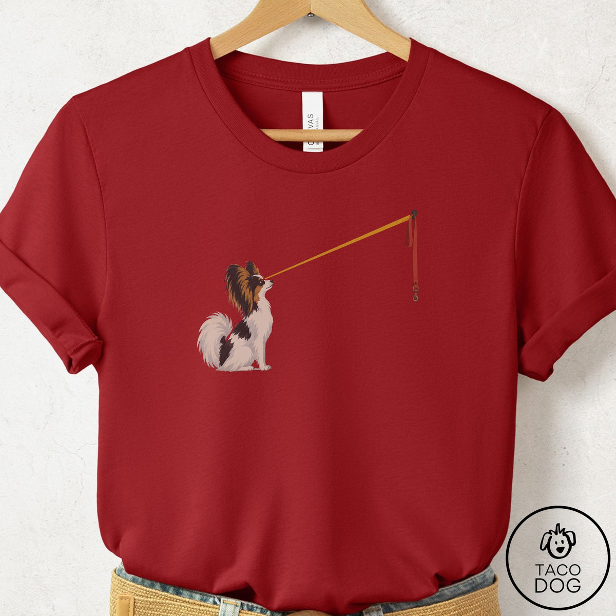 Papillon Willpower Leash T-Shirt Canvas Red Taco-Dog