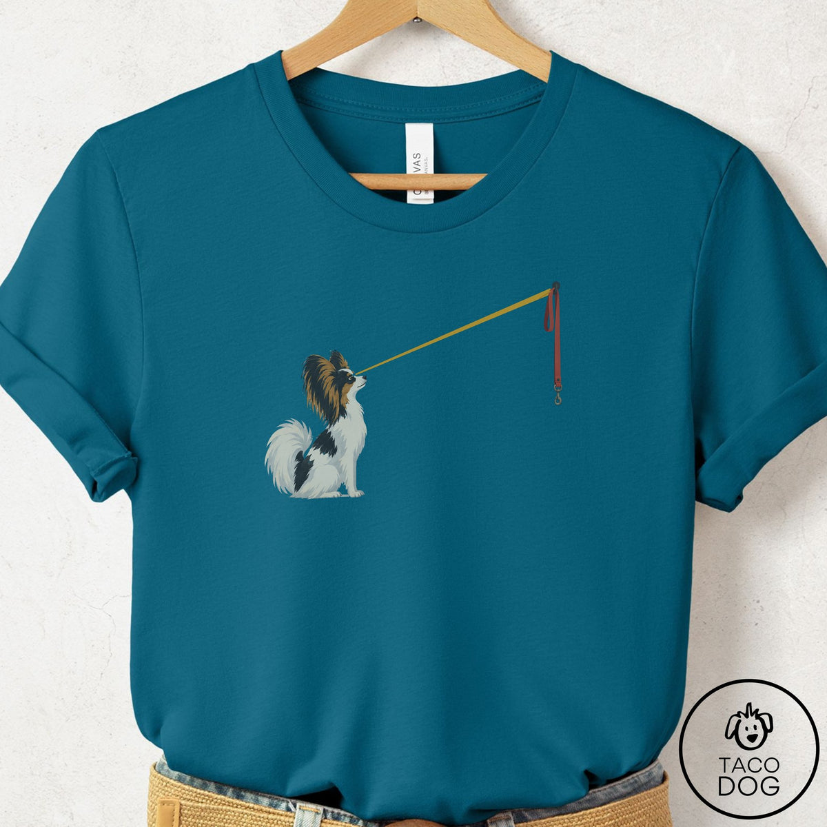 Papillon Willpower Leash T-Shirt Deep Teal Taco-Dog