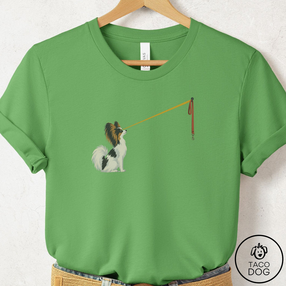 Papillon Willpower Leash T-Shirt Leaf Taco-Dog