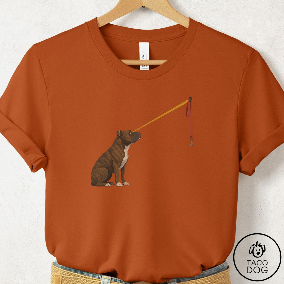 Pitbull Willpower Leash T-Shirt Autumn Taco-Dog