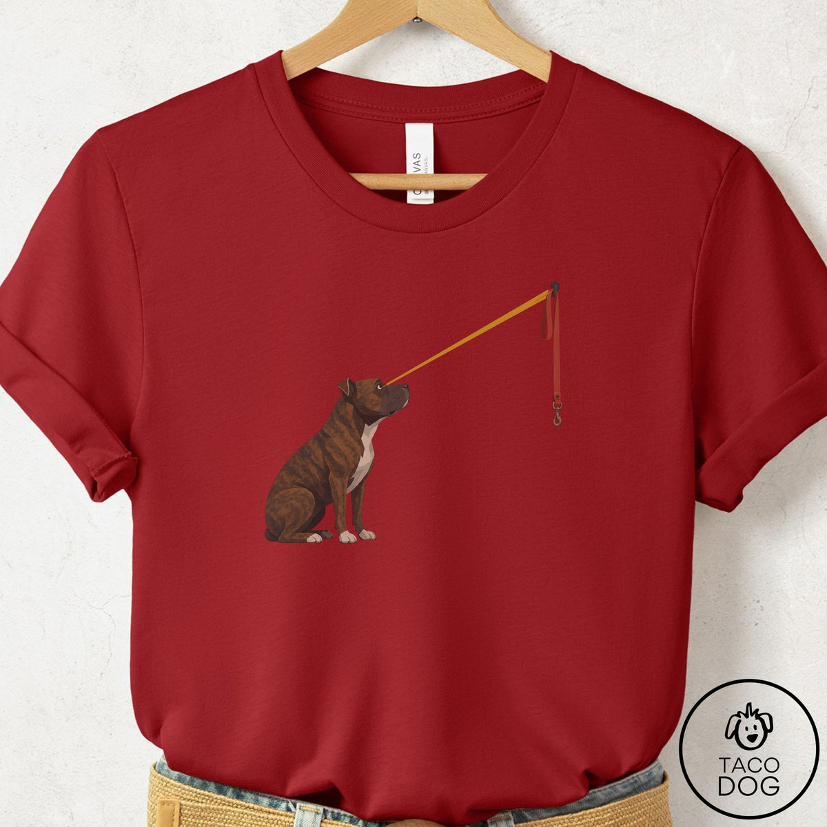 Pitbull Willpower Leash T-Shirt Canvas Red Taco-Dog