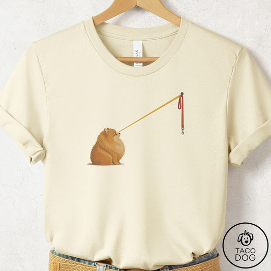 Pomeranian Willpower Leash T-Shirt Natural Taco-Dog