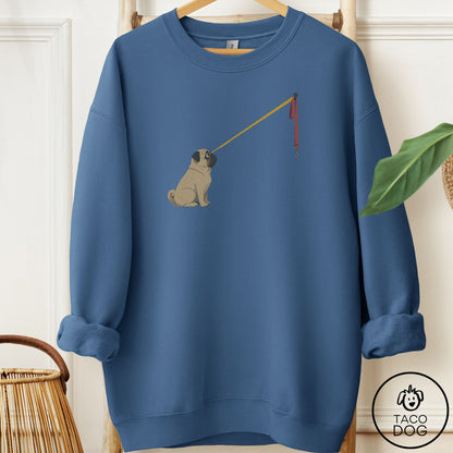 Pug Willpower Leash Sweatshirt Indigo Blue Taco-Dog
