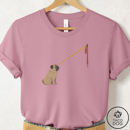 Pug Willpower Leash T-Shirt Orchid Taco-Dog