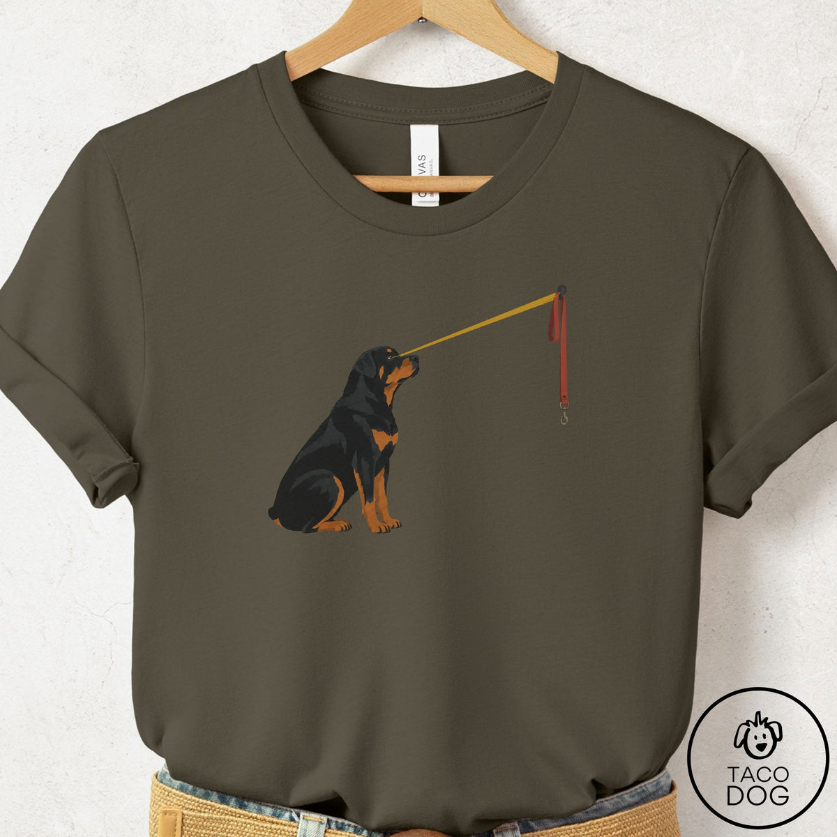 Rottweiler Willpower Leash T-Shirt Army Taco-Dog