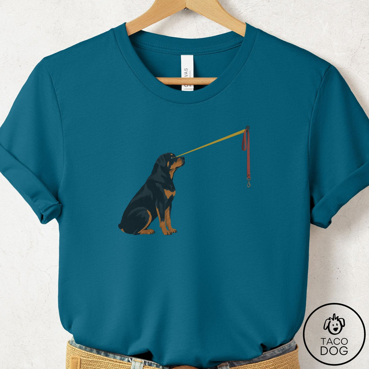 Rottweiler Willpower Leash T-Shirt Deep Teal Taco-Dog