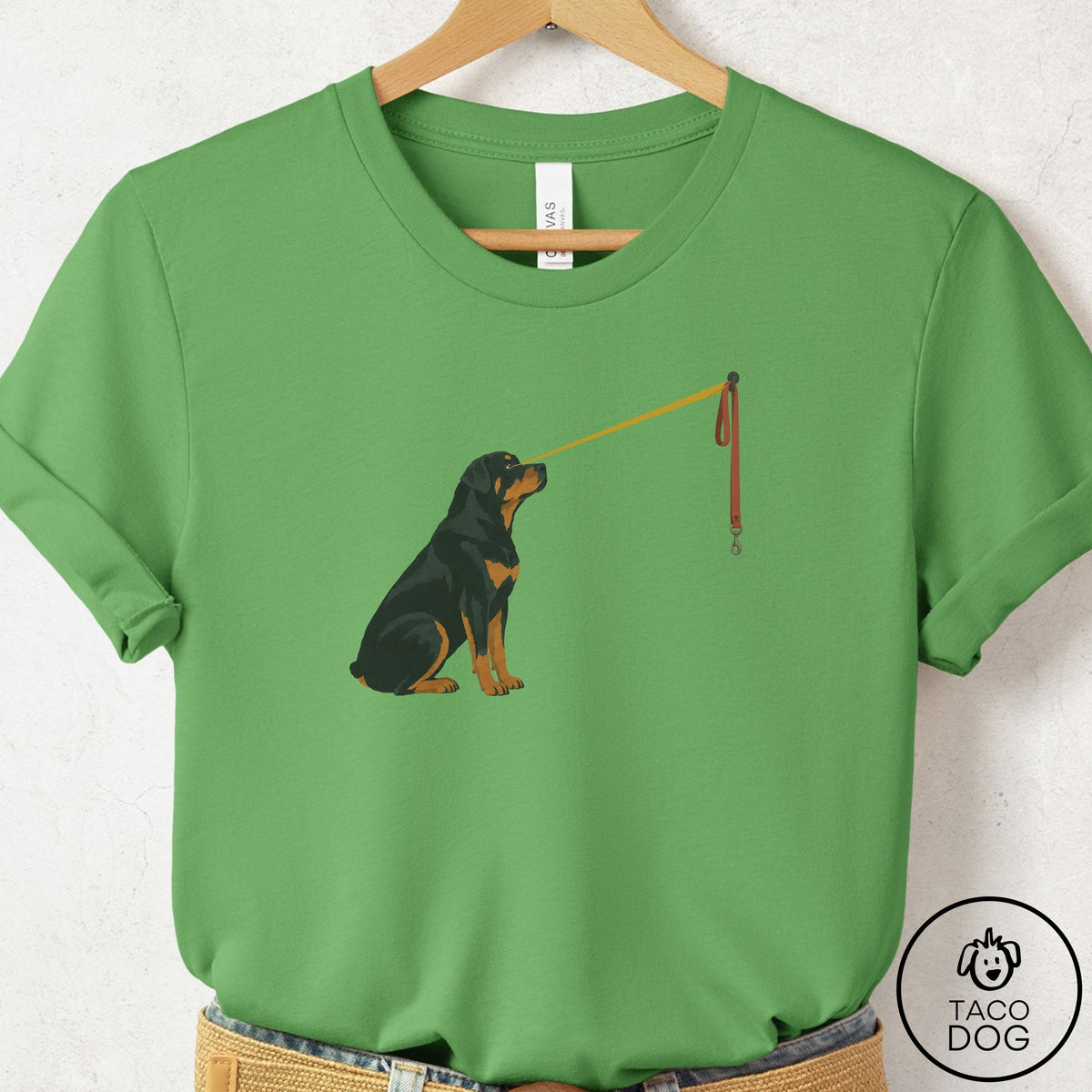 Rottweiler Willpower Leash T-Shirt Leaf Taco-Dog