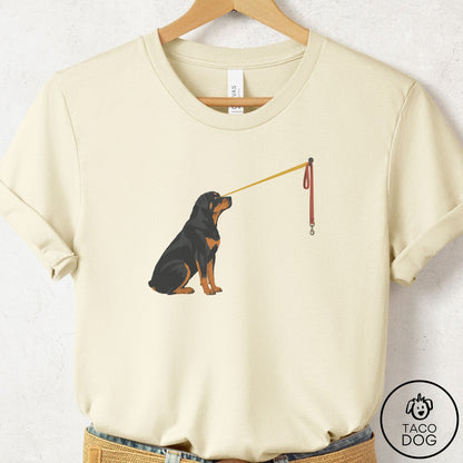 Rottweiler Willpower Leash T-Shirt Natural Taco-Dog