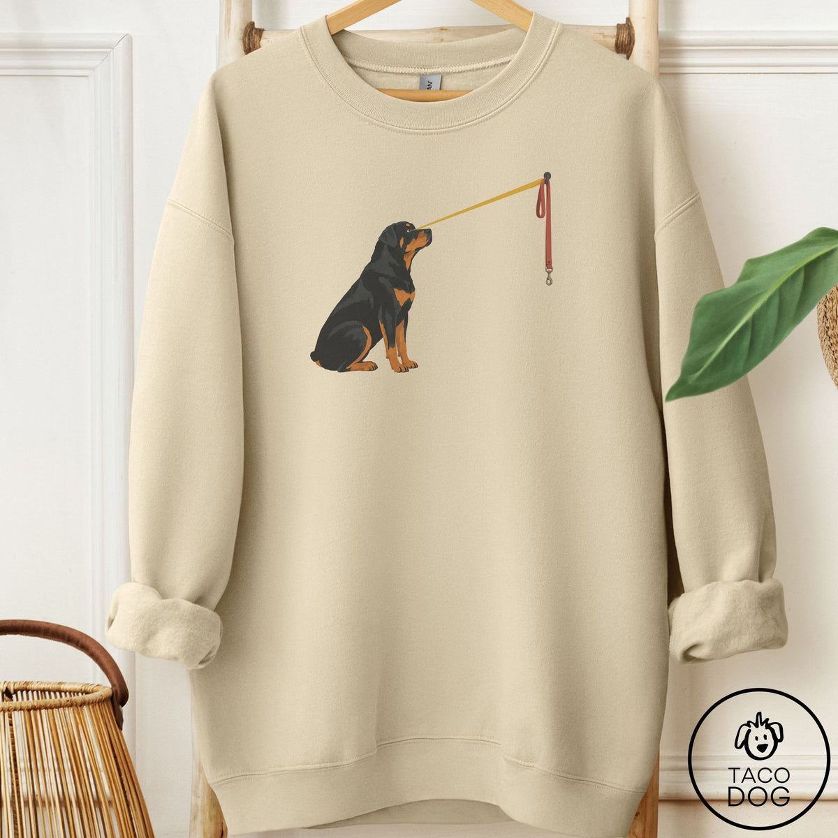 Rottweiler Willpower Leash Sweatshirt Sand Taco-Dog