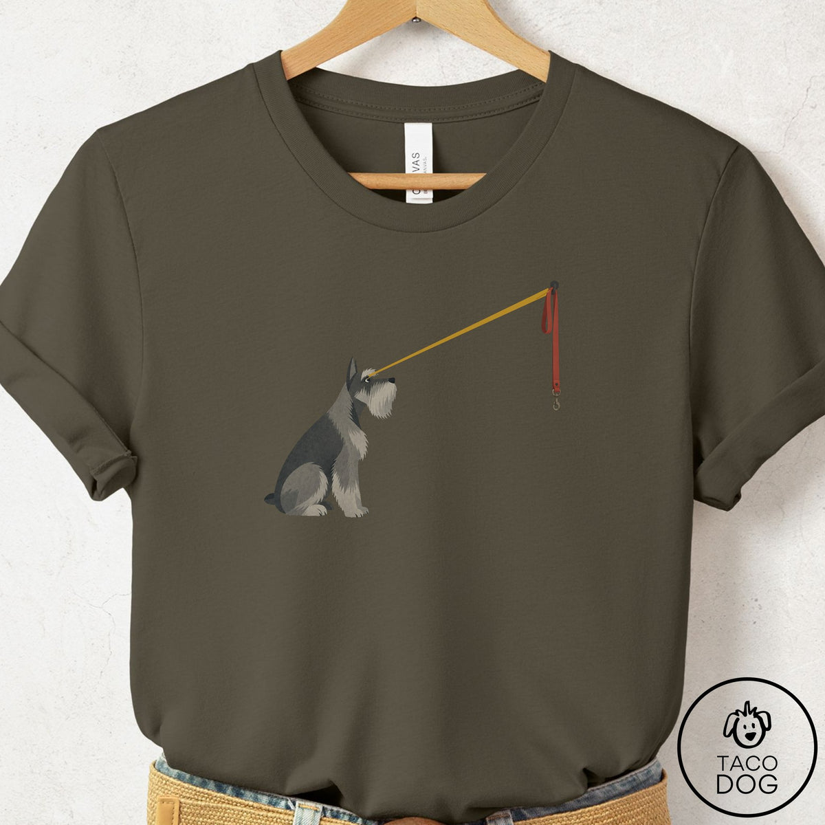 Schnauzer Willpower Leash T-Shirt Army Taco-Dog