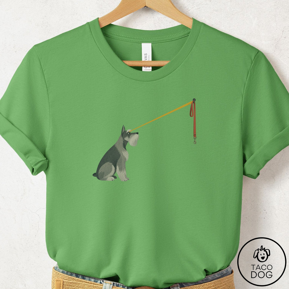 Schnauzer Willpower Leash T-Shirt Leaf Taco-Dog