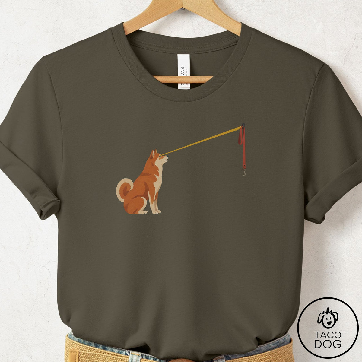 Shiba Inu Willpower Leash T-Shirt Army Taco-Dog