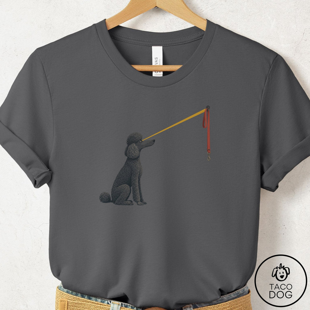 Poodle Willpower Leash T-Shirt Asphalt Taco-Dog