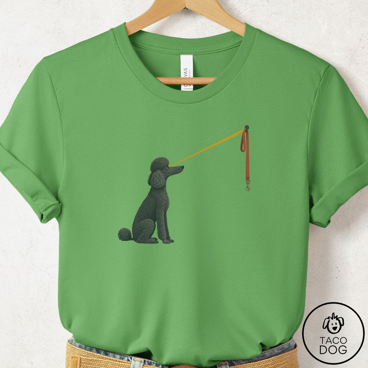 Poodle Willpower Leash T-Shirt, design close-up