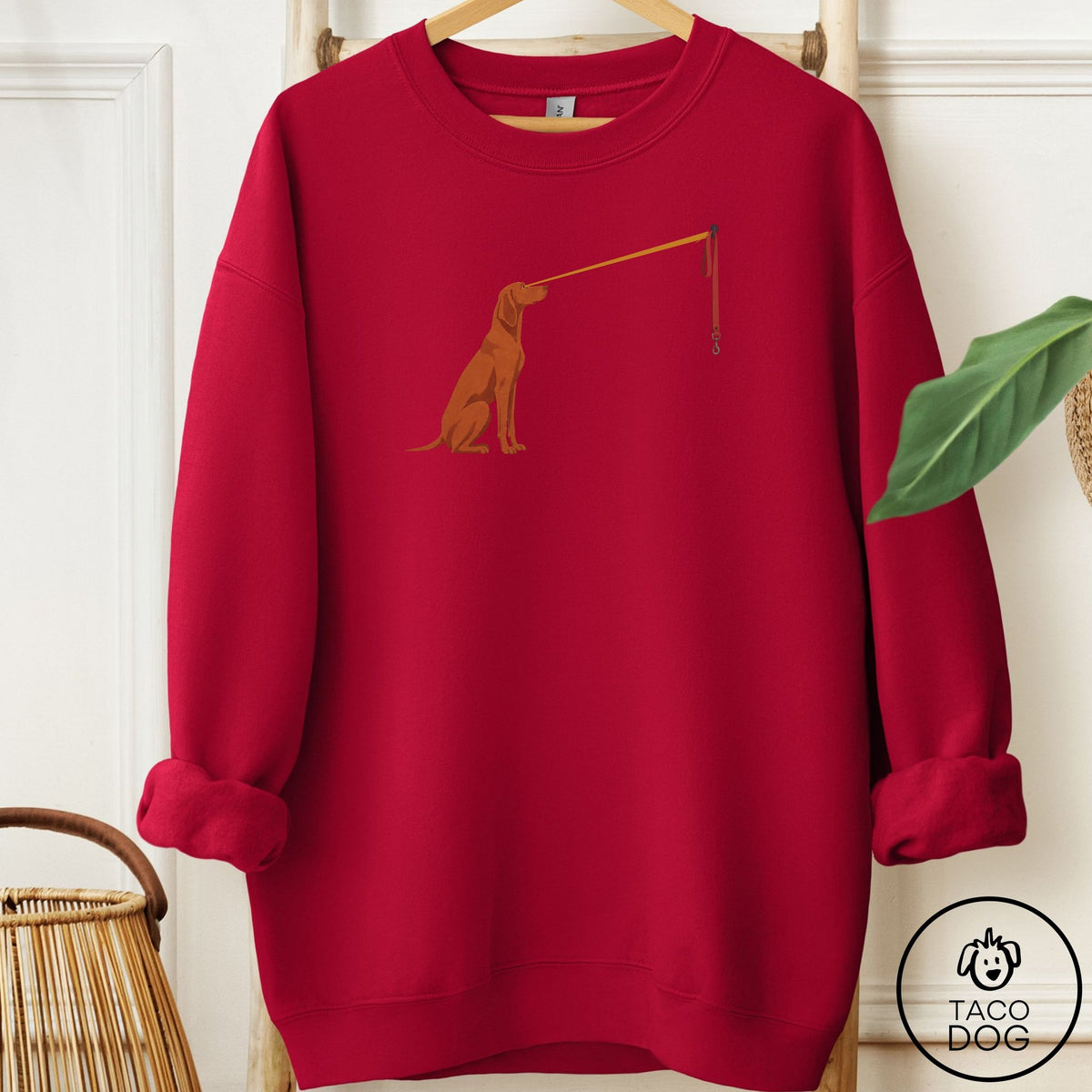 Vizsla Willpower Leash Sweatshirt Cardinal Red Taco-Dog