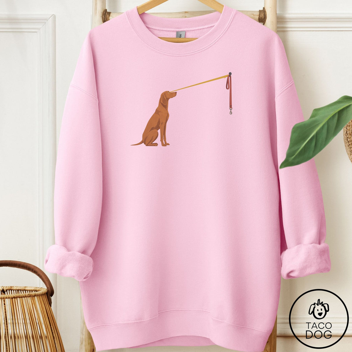Vizsla Willpower Leash Sweatshirt Light Pink Taco-Dog