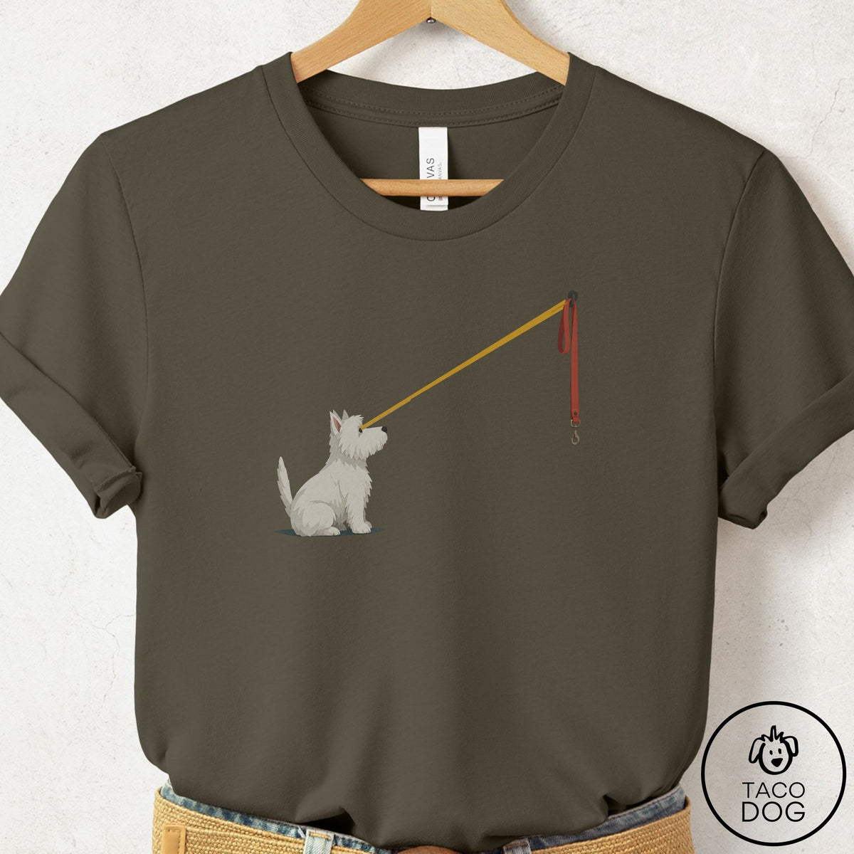 Westie Willpower Leash T-Shirt Army Taco-Dog
