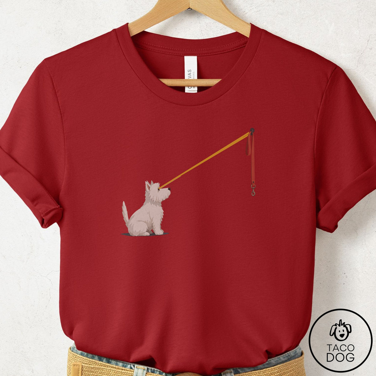 Westie Willpower Leash T-Shirt Canvas Red Taco-Dog