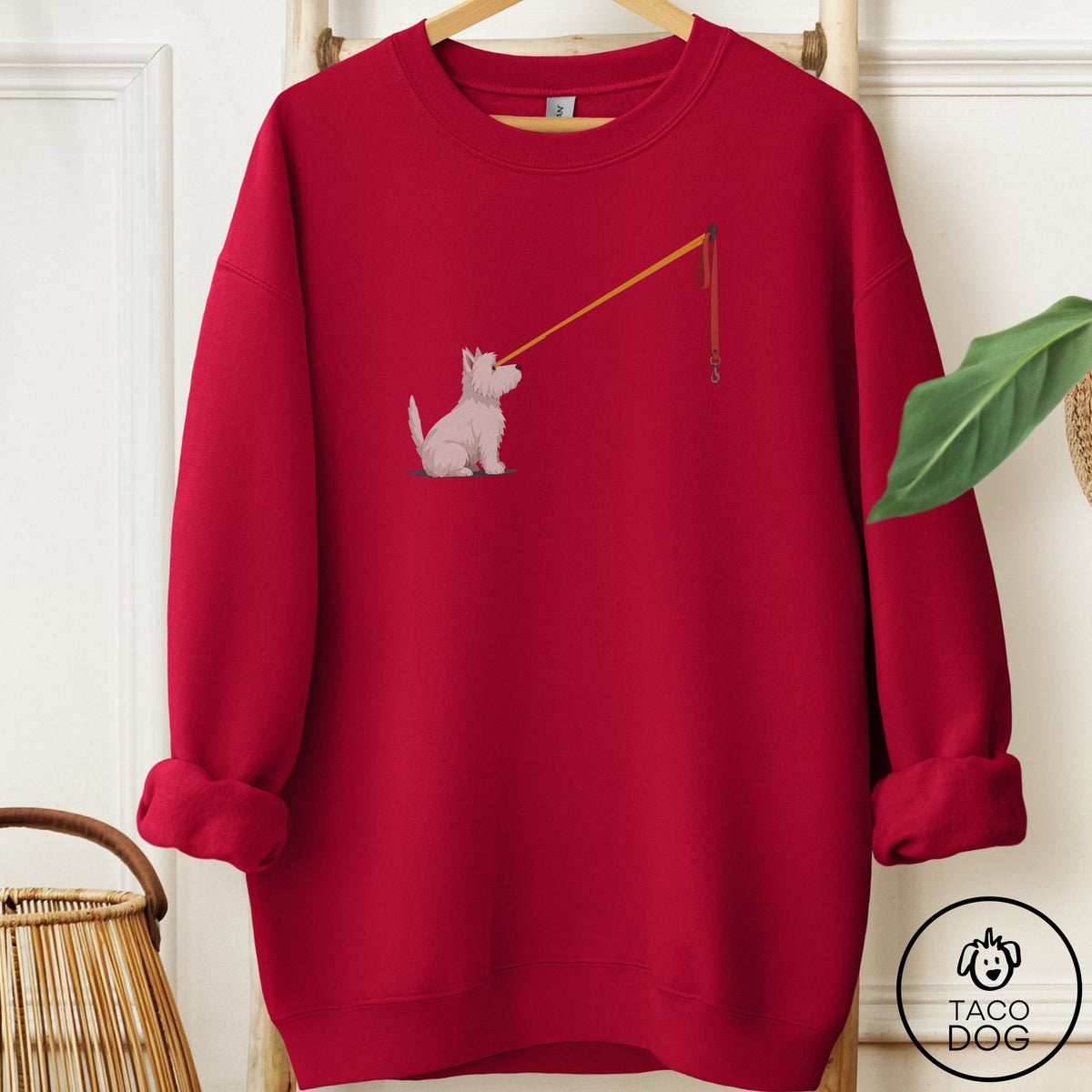 Westie Willpower Leash Sweatshirt Cardinal Red Taco-Dog