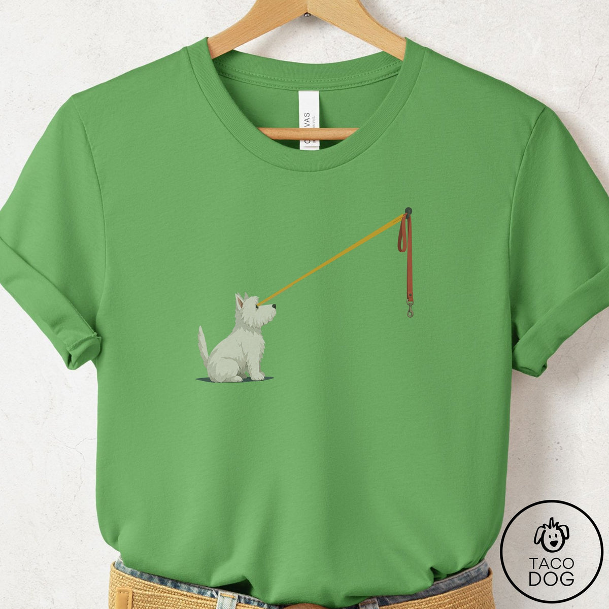 Westie Willpower Leash T-Shirt Leaf Taco-Dog
