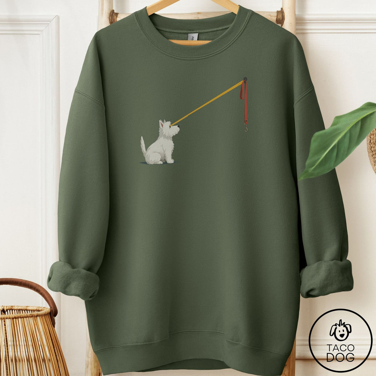 Westie Willpower Leash Sweatshirt Military Green Taco-Dog