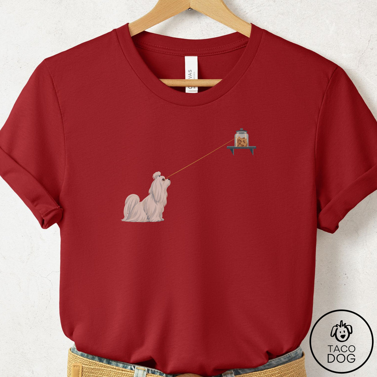 Maltese Willpower T-Shirt Canvas Red Taco-Dog