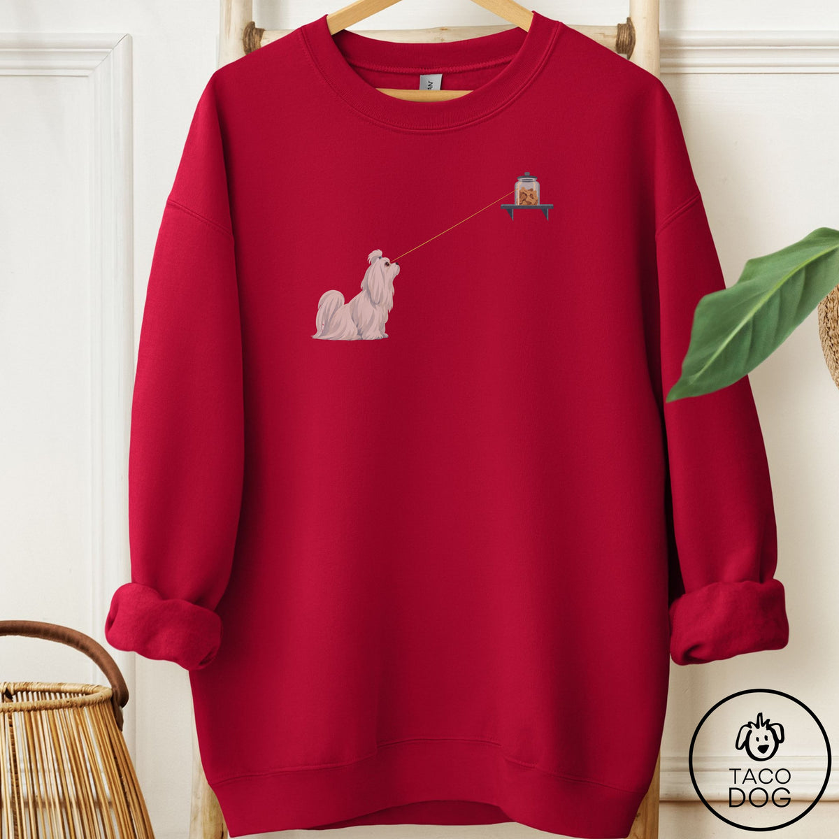 Maltese Willpower Sweatshirt Cardinal Red Taco-Dog