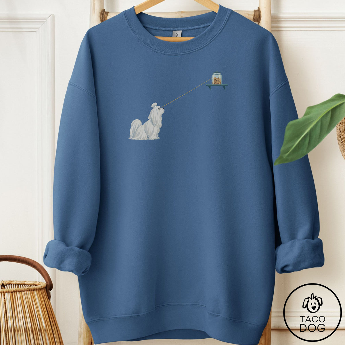 Maltese Willpower Sweatshirt Indigo Blue Taco-Dog