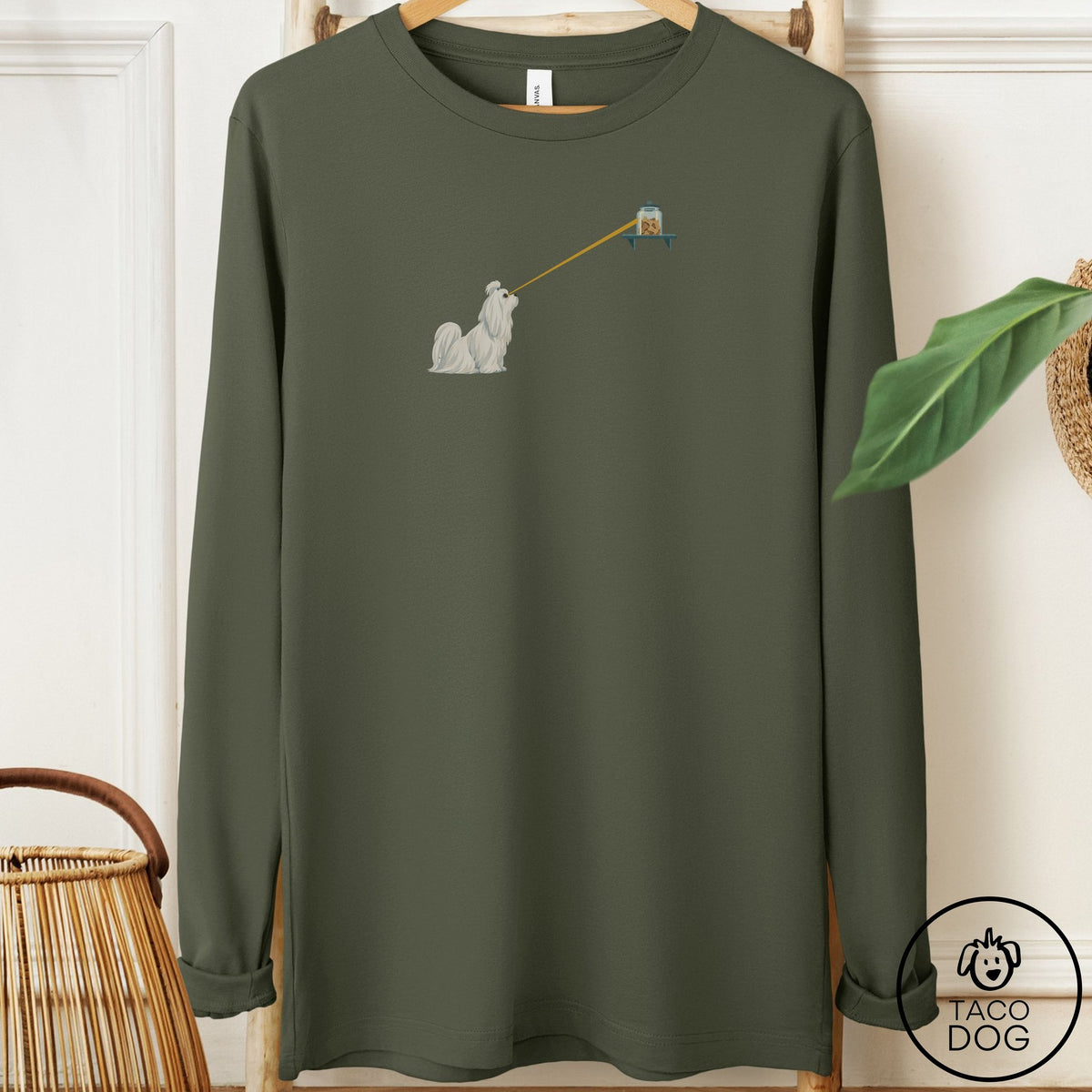 Maltese Willpower Long Sleeve Tee Military Green Taco-Dog