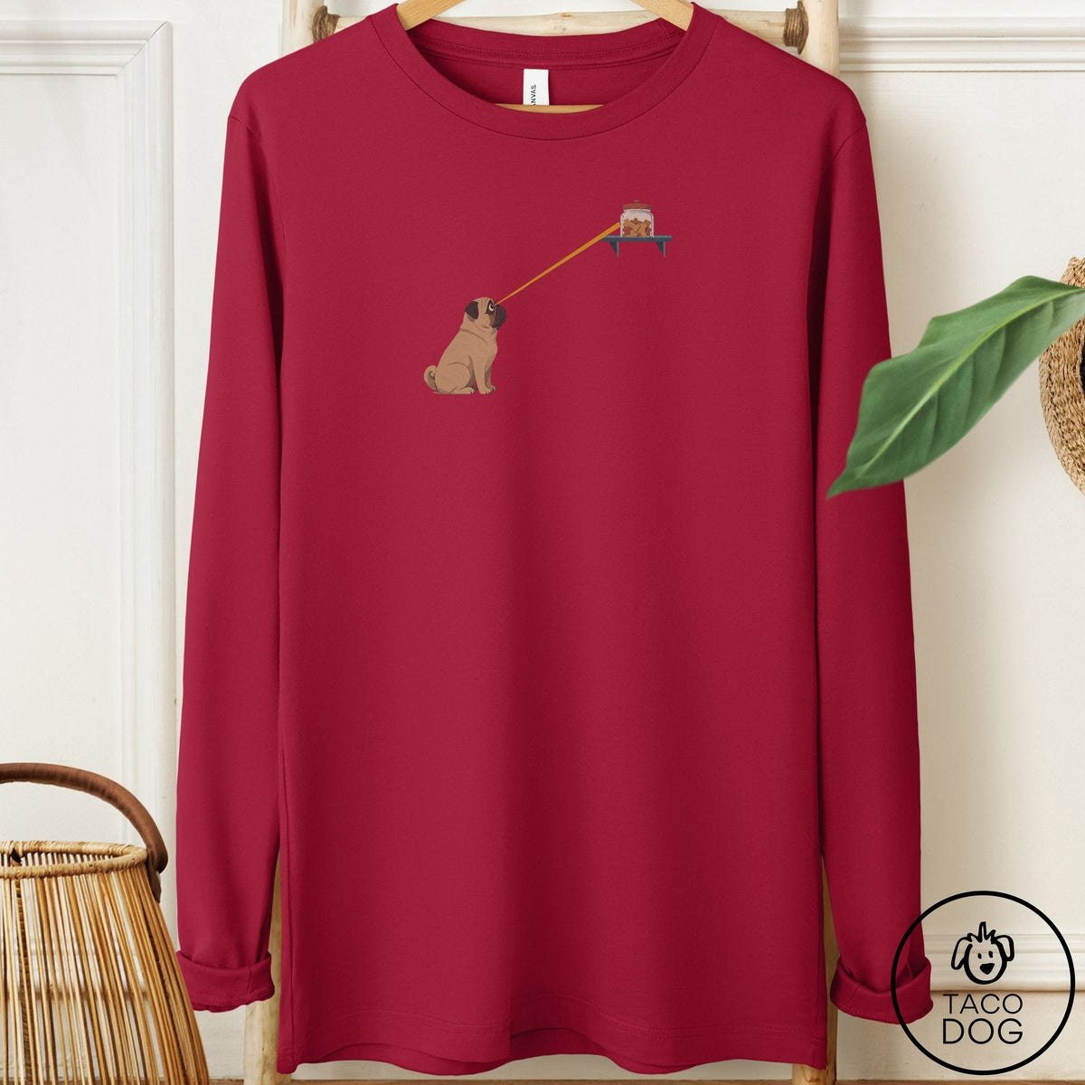 Pug Willpower Long Sleeve Tee Cardinal Taco-Dog