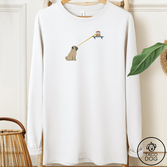 Pug Willpower Long Sleeve Tee White Taco-Dog