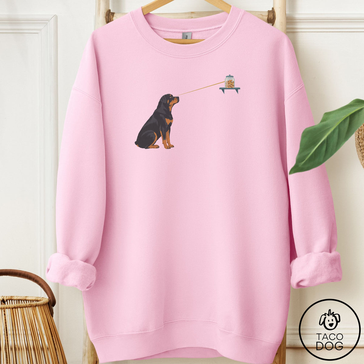 Rottweiler Willpower Sweatshirt Light Pink Taco-Dog