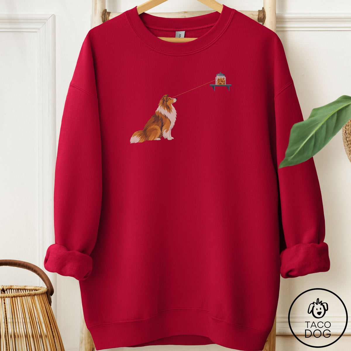 Shetland Sheepdog Willpower Sweatshirt Cardinal Red Taco-Dog