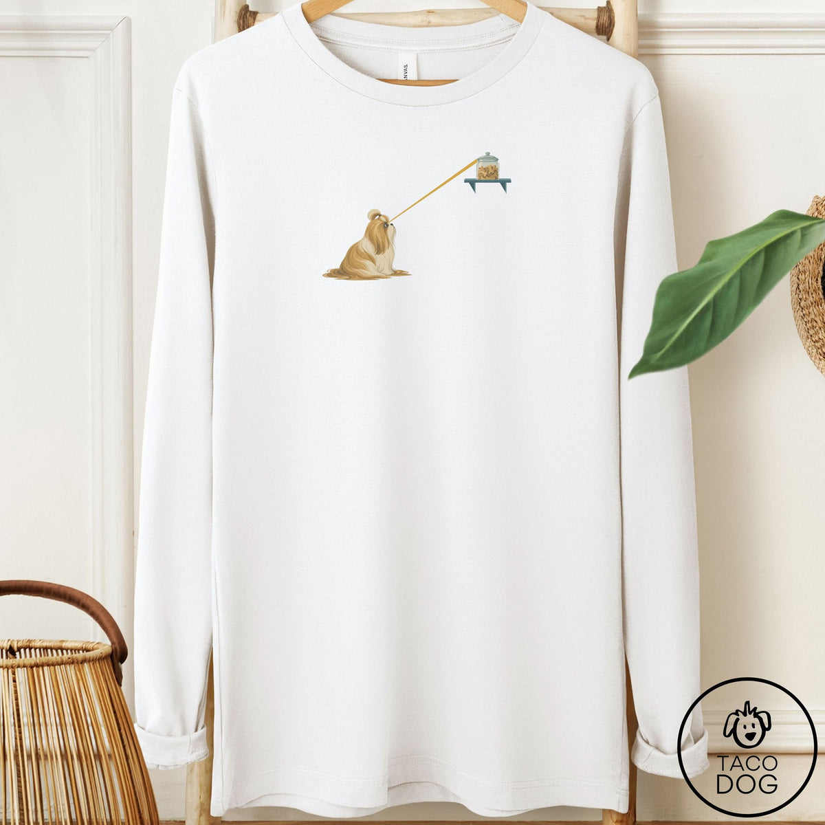 Shih Tzu Willpower Long Sleeve Tee White Taco-Dog