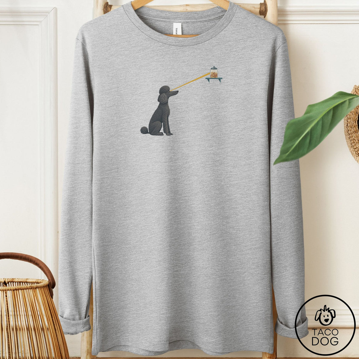 Poodle Willpower Long Sleeve Tee Athletic Heather Taco-Dog