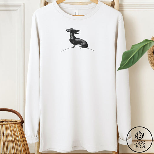 Dachshund Tail Wind Long Sleeve Tee White Taco-Dog