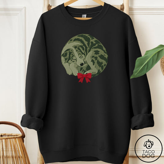 Australian Shepherd Wreath Sweatshirt Black Taco-Dog