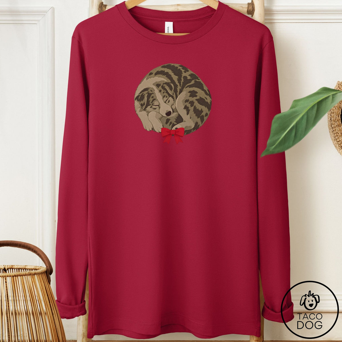 Australian Shepherd Wreath Long Sleeve Tee Cardinal Taco-Dog