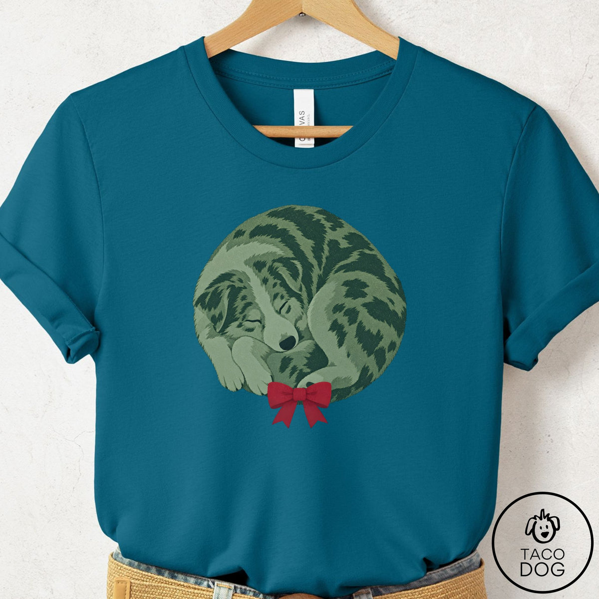 Australian Shepherd Wreath T-Shirt Deep Teal Taco-Dog